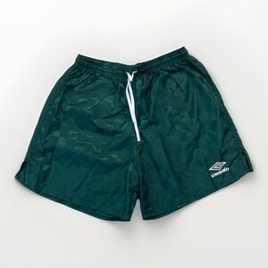 Vintage Umbro Shorts Mens L Green Checkered Soccer 90s Summer Retro